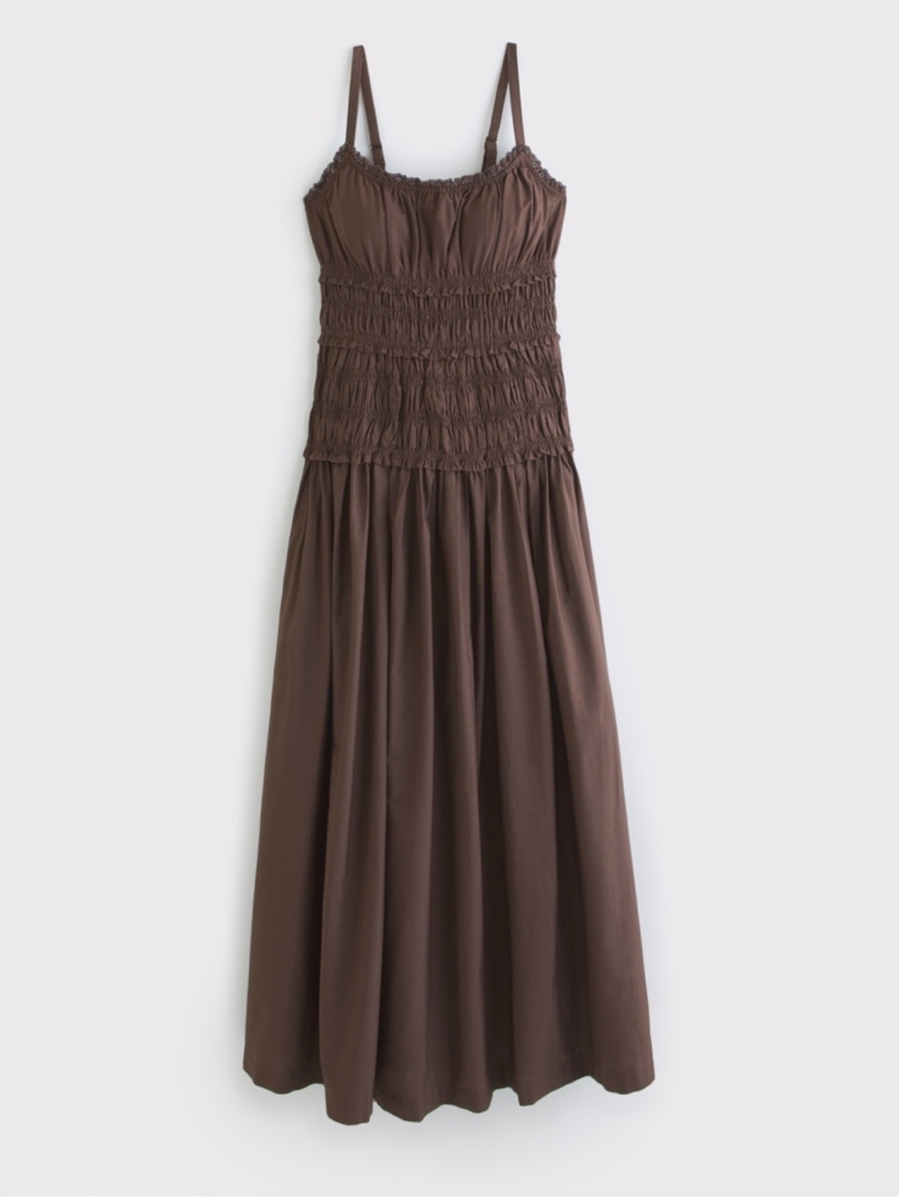 Abercrombie & Fitch Brown Smocked Maxi Dress with Spaghetti Straps